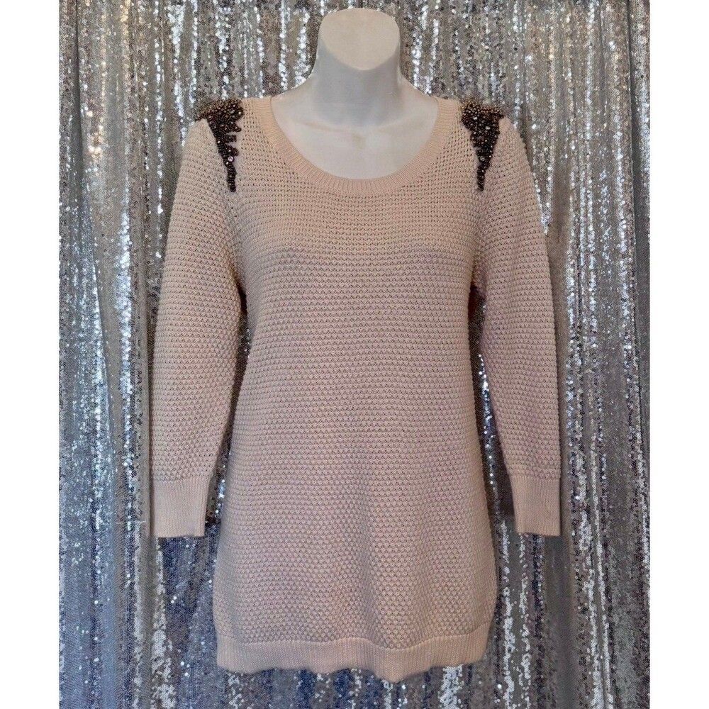 Maurices Cream Embellished Shoulder Pullover Knit Tunic Sweater Size Large